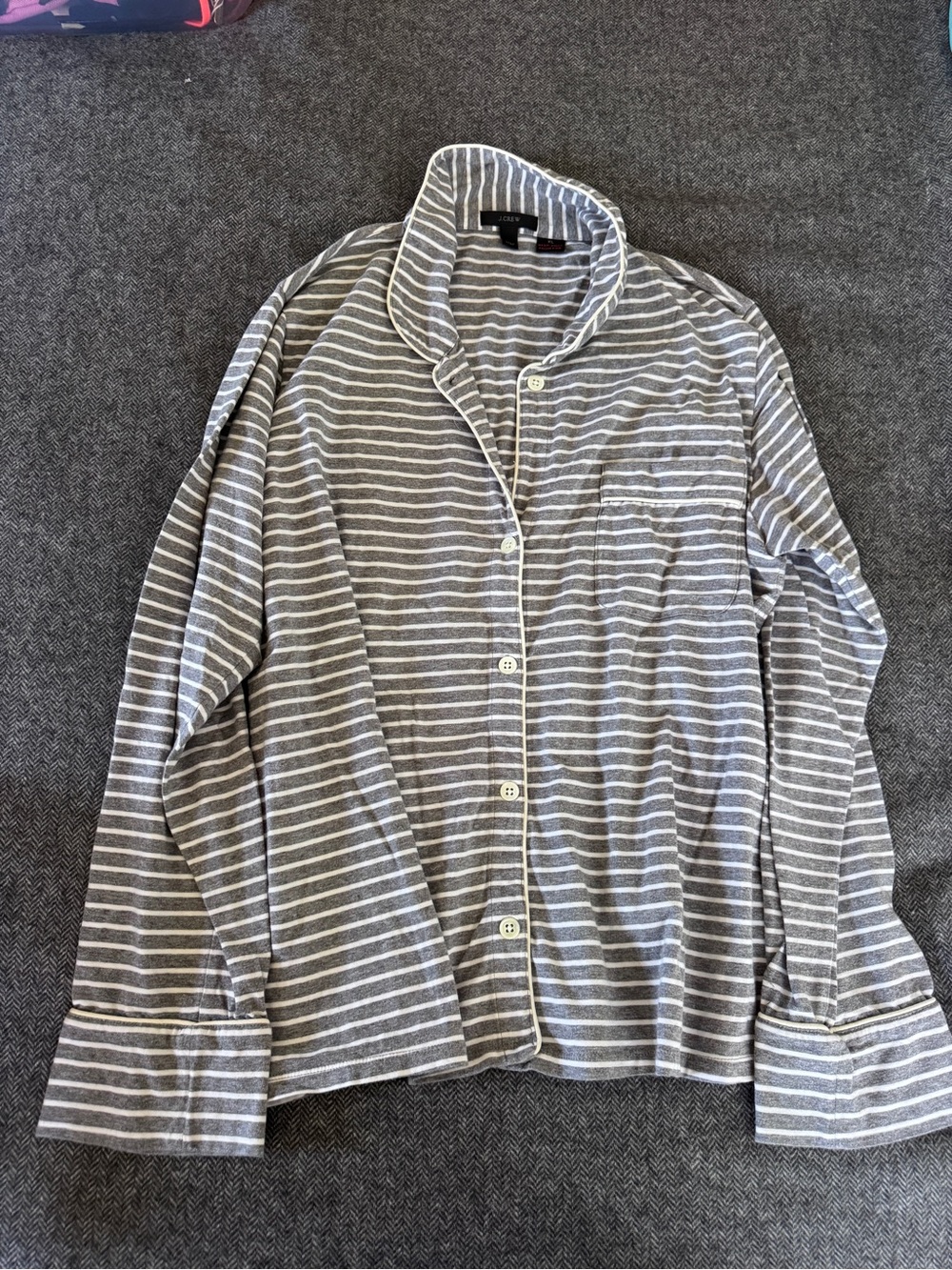 J. Crew Gray and White Striped Cotton Pajamas